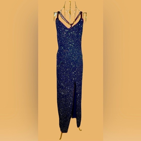 L.A. Glo Vintage Y2K Navy Long Gown, Colorful Sequins, 9/10 Juniors or S Women’s - Picture 4 of 16
